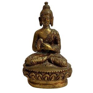 Antique Tibetan Seated Buddha on Lotus Shakyamuni Figure Deity Meditation Buddhi